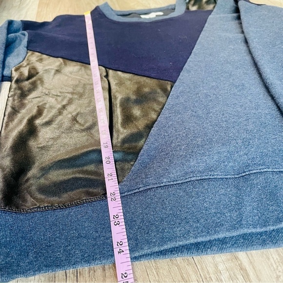 Madewell Blue and Black Faux Leather Colorblock Sweatshirt Medium - Picture 7 of 7